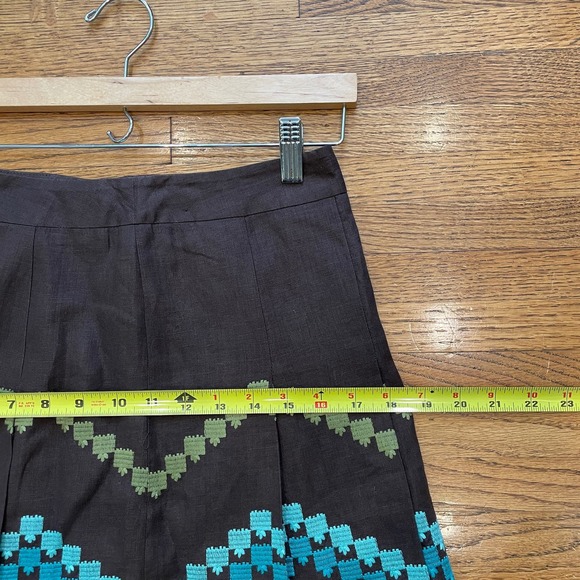 Ann Taylor LOFT Women's Sz 0P Linen Pleated Flare Skirt Chevron Embroidered - Picture 6 of 10